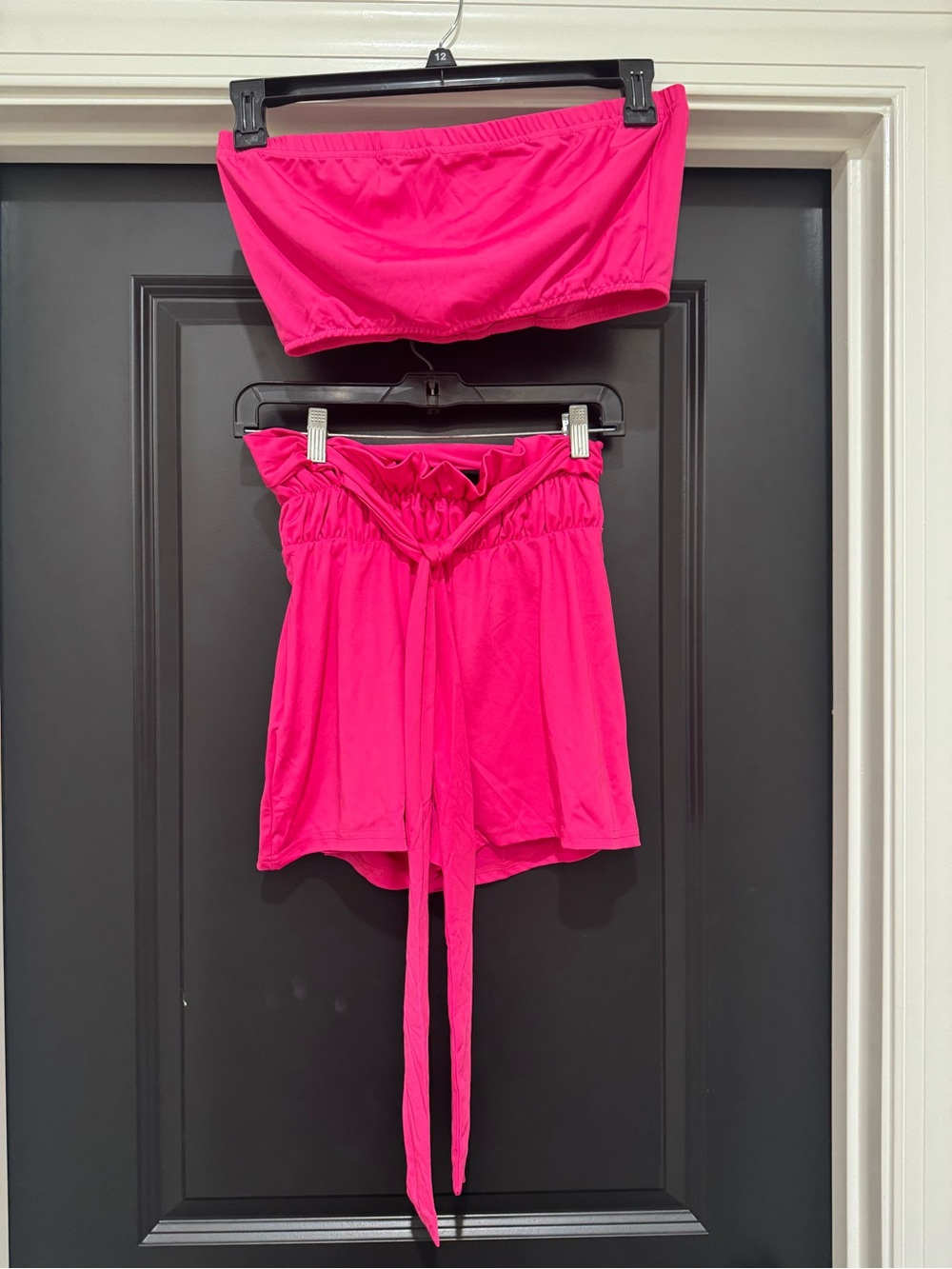 Hot Pink Two-Piece Bandeau Top & High-Waist Tie Shorts Set